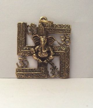 Amulet Brass Figurine Statuette - Ganesh Indian Cross Pendant Origin Asia