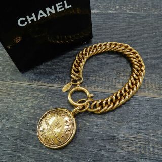 Chanel Gold Plated Cc Cambon Charm Vintage Chain Bracelet 4353a Rise - On