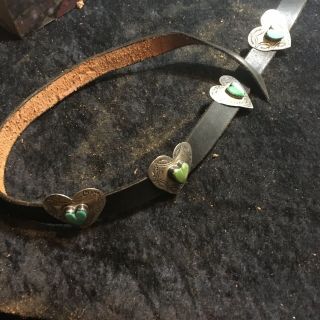 Joan Slifka Vintage Sterling Silver & Green Turquoise Belt with 12 Conchos 12