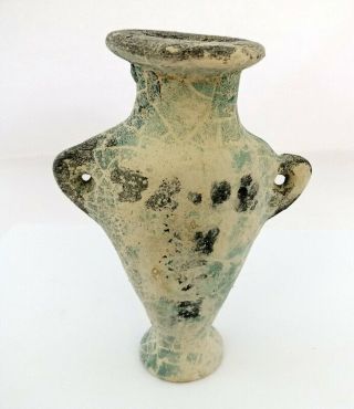 Very Rare Vase Antique Porcelain Blue Egyptian Crafts Kohl Hieroglyphic Vessel