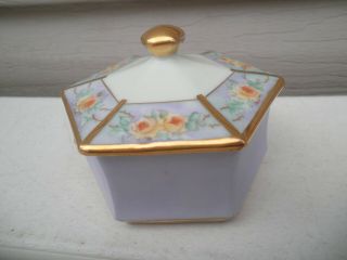 Antique Peerless Germany Porcelain Lilac Hand Painted Trinket Box