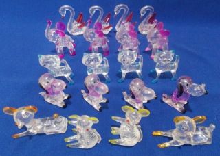 Vintage 20 Carnival Toys Lucite Clear Plastic Swan Elephant Cat Dog Deer Mouse