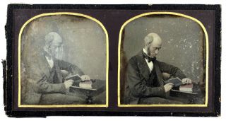 C1850s Rare Stereo Daguerreotype Portrait Man Reading Unknown Photographer