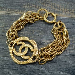 Chanel Gold Plated Cc Logos Charm Vintage Triple Chain Bracelet 4335a Rise - On