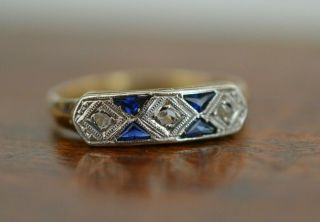 Antique Art Deco 18k Yellow Gold And Sapphire Ring 1.  8 Gr