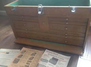 Vintage H Gerstner Sons Model 52 Oak Wood Machinist Tool Box Chest Box 3