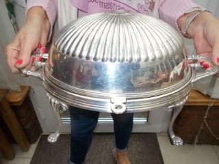 Edwardian Silver Plate Dome Top Bacon Food Warmer Complete With Both Dishes
