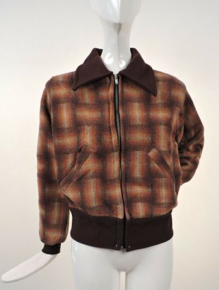 Vintage 1930’s Plaid Wool Winter Jacket W Rivet Bottom Front