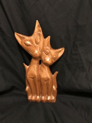 Unique Vintage Handcarved Wooden Cats Statue