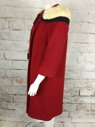 Vintage 50s 60s Lilli Russell Forstmann Red Wool Boucle Mink Collar Swing Coat 4