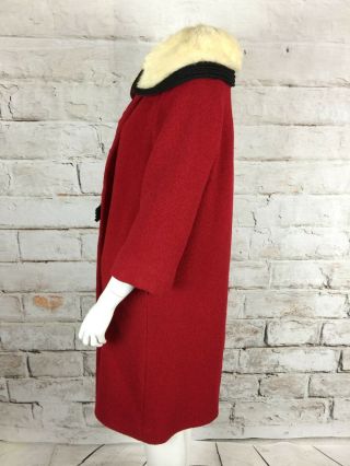 Vintage 50s 60s Lilli Russell Forstmann Red Wool Boucle Mink Collar Swing Coat 7