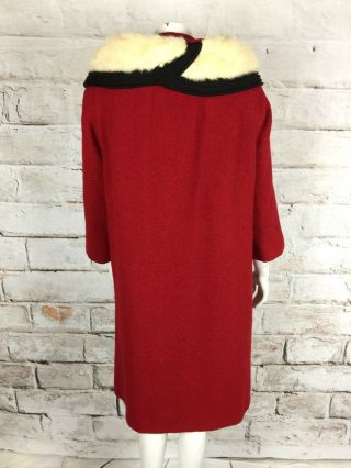 Vintage 50s 60s Lilli Russell Forstmann Red Wool Boucle Mink Collar Swing Coat 8