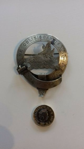 Vintage Silver Plate Clan Badge,  Campbell,  Ne Oblisis Carsis,  Boars Head