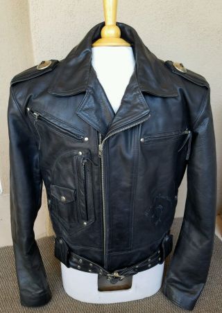 Harley Davidson Leather Jacket Vtg Embossed Heritage W Belt Usa 98120 - 93vm Large