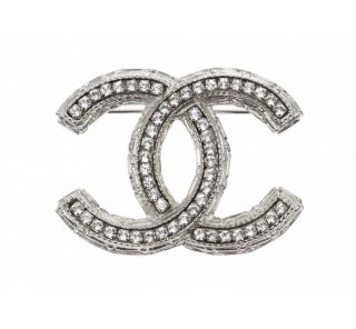 Only 1 Nib Chanel Large Cc Logo Rare Swarovski Crystals Silver Pin Brooch