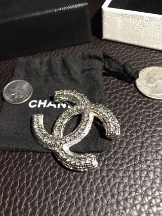 Only 1 NIB CHANEL Large CC Logo RARE Swarovski Crystals Silver Pin Brooch 6