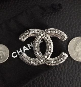 Only 1 NIB CHANEL Large CC Logo RARE Swarovski Crystals Silver Pin Brooch 9