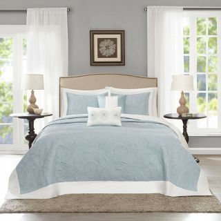 Xxxl Elegant Blue Ivory White Modern Vintage Chic Bedspread Quilt Set