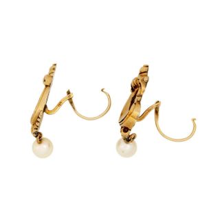 Antique Vintage Georgian 14k Yellow Gold Rococo Repousse Akoya Pearl Earrings 3