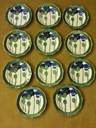 Set of 11 Plates - Royal Doulton blue poppies antique art nouveau arts & crafts 12