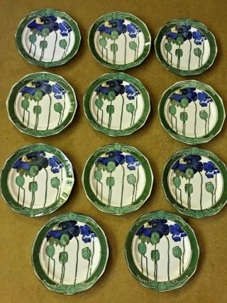 Set of 11 Plates - Royal Doulton blue poppies antique art nouveau arts & crafts 5