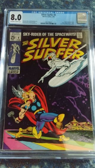 Silver Surfer 4 1969 Cgc 8.  0 Ow/w Rare Classic Thor/surfer Cover