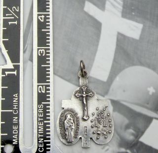 Vintage WWII Chaplin’s Sterling Catholic Miraculous Medal Scapular Cross Medal 5