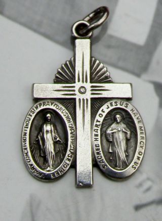 Vintage WWII Chaplin’s Sterling Catholic Miraculous Medal Scapular Cross Medal 8