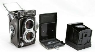 Rollei Rolleiflex T vintage 6x6 camera,  lens Zeiss Tessar 3.  5/75mm,  many extra ' s 11