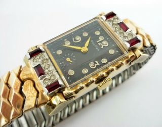 1940 ' s RARE vintage Bulova watch 8AE Art Deco with SIM RUBY AND DIAMOND CASE 5