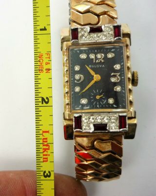 1940 ' s RARE vintage Bulova watch 8AE Art Deco with SIM RUBY AND DIAMOND CASE 7