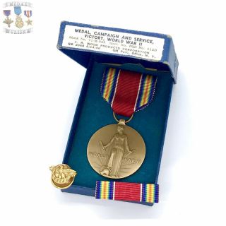 Wwii Us Victory Medal Ribbon Bar Honorable Discharge Lapel Jr Wood Products Box