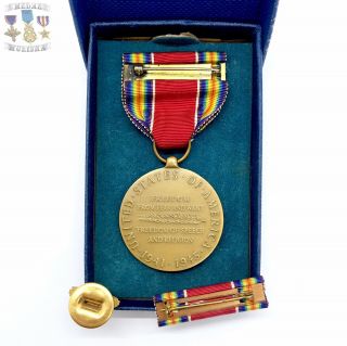 WWII US VICTORY MEDAL RIBBON BAR HONORABLE DISCHARGE LAPEL JR WOOD PRODUCTS BOX 4