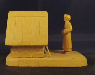 1960 ' s Miniature Quebec Carving.  Andre Bourgault.  St Jean - Port Joli.  Bread Baker 2