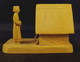 1960 ' s Miniature Quebec Carving.  Andre Bourgault.  St Jean - Port Joli.  Bread Baker 3