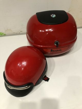 Vespa Piaggio Demi Jet Red Helmet Size M Medium 57 Vintage Italy 2001 Case Oem