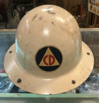 Vintage Civil Defense Helmet With Webbing,  Liner.  Cd Wwii