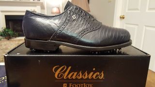 Rare Exotics Footjoy Classics 100 Lizard Mens Golf Shoes Blk 8ee