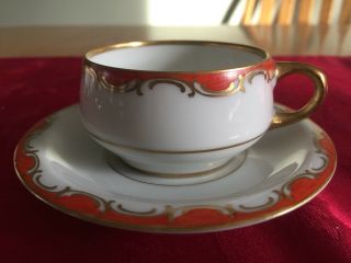 Vtg Tomato Red & Gold Rc Kronach Bavaria Germany Tea Cup And Saucer Set 952/69