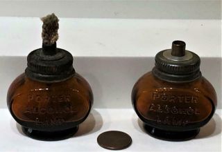 Vintage " Porter Alcohol Lamp ",  Miniature Amber Glass Lamps