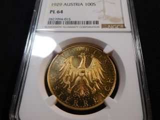 A92 Austria 1929 Gold 100 Schilling Ngc Pl - 64 Ex.  Rare This Only 3 Finer