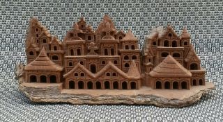 Vintage Antique Wood Carved Folk Art Building Church Asian Oriental City Wooden