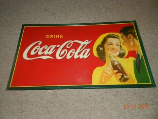 Huge Vintage & Rare 1920,  S Coca Cola Lady Drinking Sign 56 " X 32 " Vg Cond.