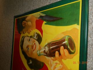 HUGE VINTAGE & RARE 1920,  S COCA COLA LADY DRINKING SIGN 56 