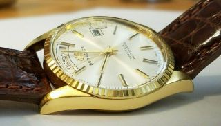 Stunning Vintage Bucherer Day Date circa 1970s Rolex President Style Gold Watch 11