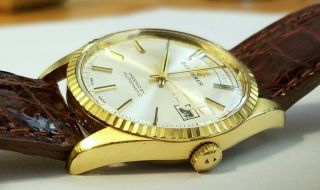 Stunning Vintage Bucherer Day Date circa 1970s Rolex President Style Gold Watch 12