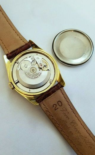 Stunning Vintage Bucherer Day Date circa 1970s Rolex President Style Gold Watch 7