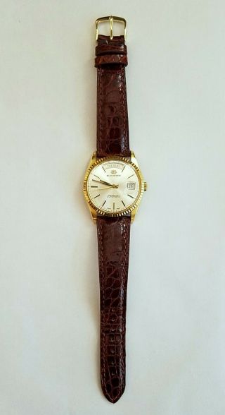 Stunning Vintage Bucherer Day Date circa 1970s Rolex President Style Gold Watch 8