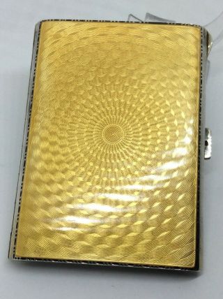 Stunning 1929 Deco Solid Silver Yellow Guilloche Enamel Cigrette Card Case 99g