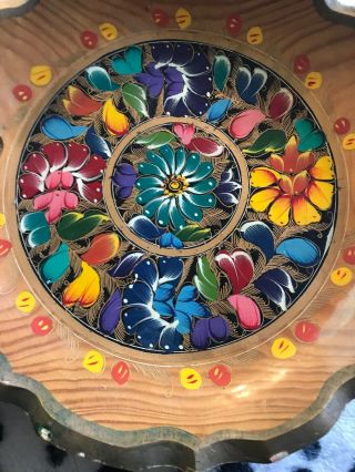 Vintage Hand Painted 13 Inch Oval Wooden Bowl Floral Decor 5